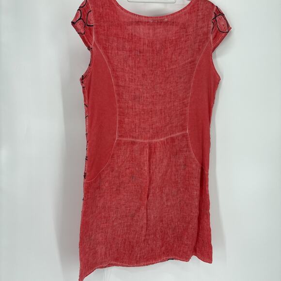 Lungo L'Arno Shift Dress Medium Orange Navy Floral Embroidered Made In Italy - Picture 5 of 6